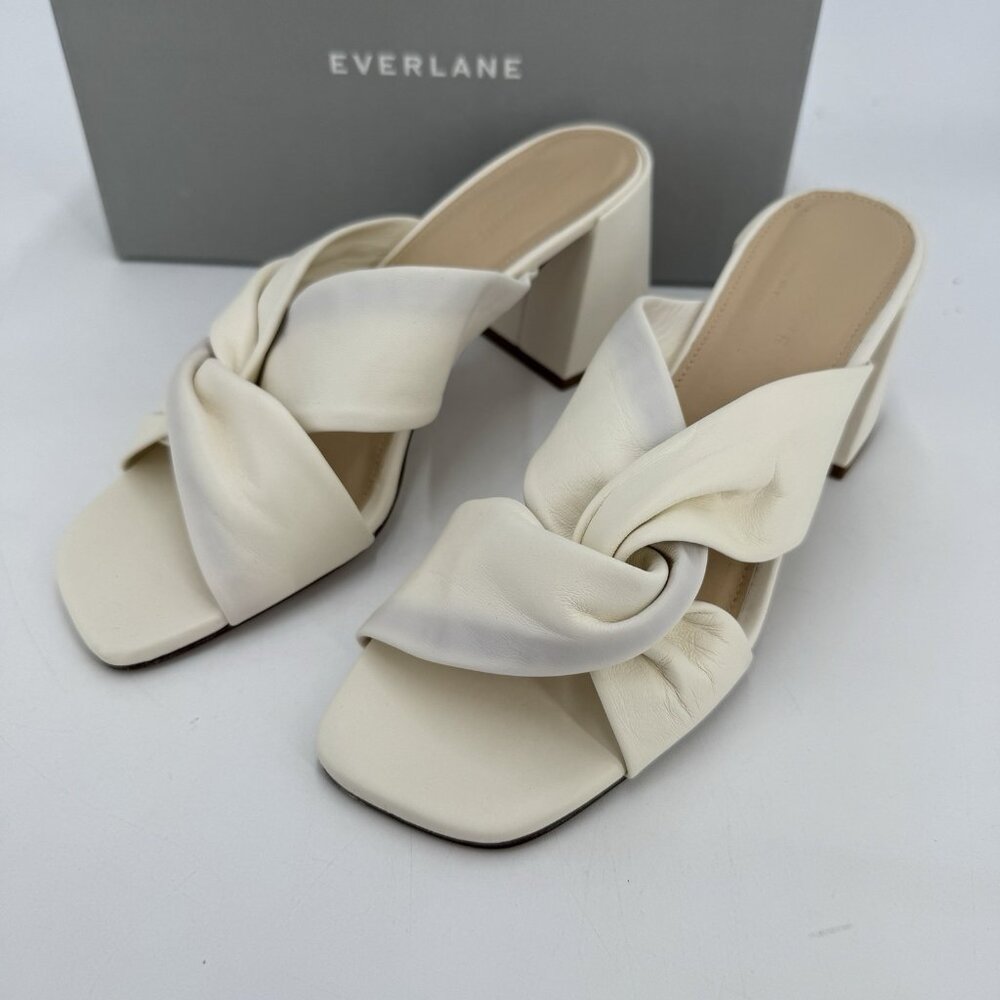 Everlane The Day Twist Heel Sandals sz 9 Parchment Slip-on Leather Block Heel